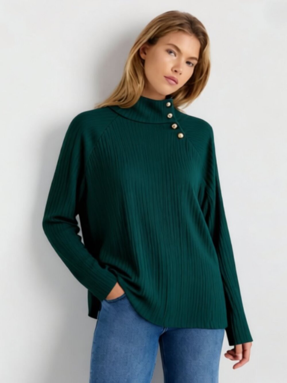 Croft & Barrow Womens Rib Knit Top Long Sleeves Asymmetrical Closure Size XL